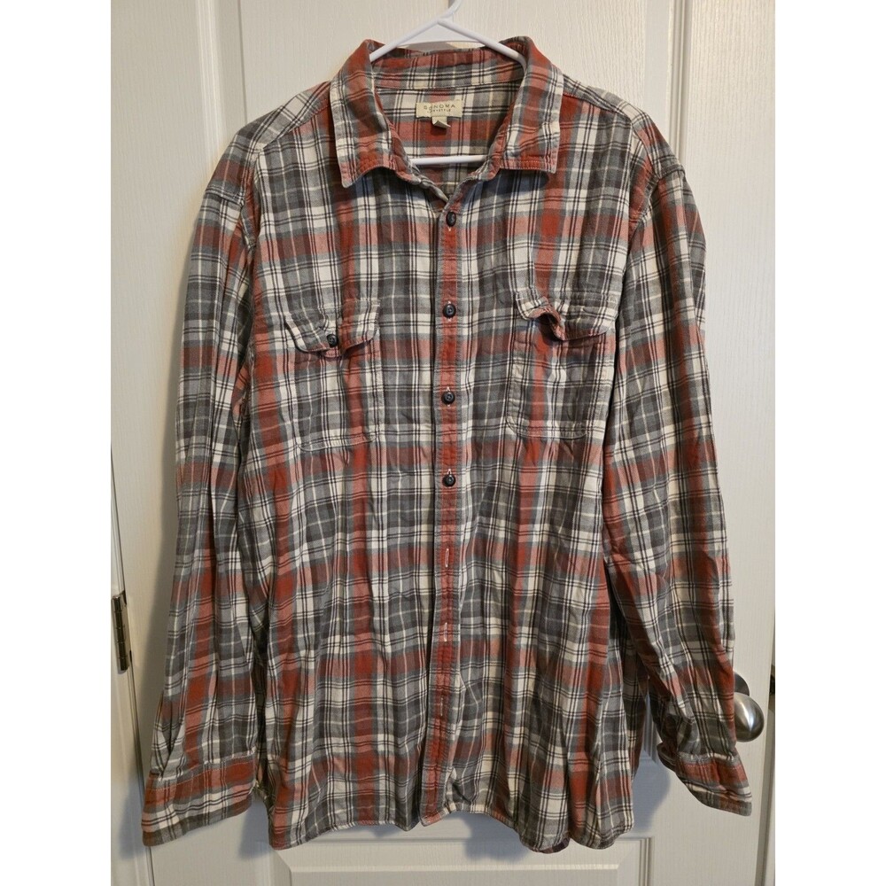 Sonoma Life + Style lite Flannel orange, grey, and white plaid sz 2X. 300